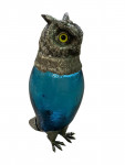 LARGE TURQUOISE GLASS AND SILVER PLATED OWL CLARET JUG. Circa 1990