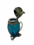 LARGE TURQUOISE GLASS AND SILVER PLATED OWL CLARET JUG. Circa 1990