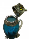 LARGE TURQUOISE GLASS AND SILVER PLATED OWL CLARET JUG. Circa 1990