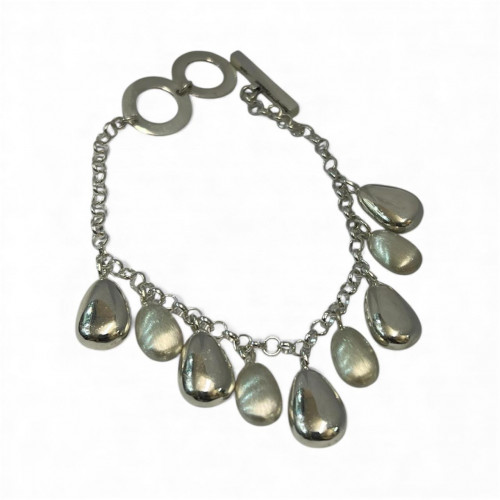 Solid Silver Polished & Brushed  Pebble Bracelet