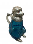 Victorian Style 20th Century Silver-Plated mounted on Blue  / Turquoise   Glass Novelty Monkey Claret Jug