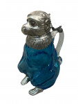 Victorian Style 20th Century Silver-Plated mounted on Blue  / Turquoise   Glass Novelty Monkey Claret Jug