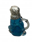 Victorian Style 20th Century Silver-Plated mounted on Blue  / Turquoise   Glass Novelty Monkey Claret Jug
