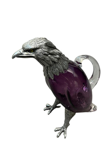 Victorian style silver plated claret jug in the form of a standing eagle (purple / amethyst)