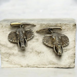 Sterling Silver Elephant Head Cufflink with Chain Fitting