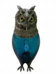 LARGE TURQUOISE GLASS AND SILVER PLATED OWL CLARET JUG. Circa 1990