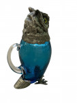 LARGE TURQUOISE GLASS AND SILVER PLATED OWL CLARET JUG. Circa 1990