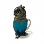 LARGE TURQUOISE GLASS AND SILVER PLATED OWL CLARET JUG. Circa 1990