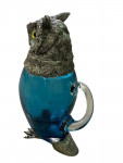 LARGE TURQUOISE GLASS AND SILVER PLATED OWL CLARET JUG. Circa 1990