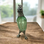 Victorian Style Silver Plated Standing Parrot / Cockatoo Claret Jug with Green Glass Body