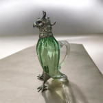 Victorian Style Silver Plated Standing Parrot / Cockatoo Claret Jug with Green Glass Body