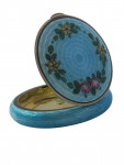 Antique Sterling Silver & Turquoise Guilloché Enamel Compact