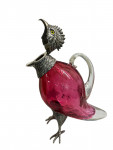 Silver Plated mounted on Cranberry glass decanter, in the form of a Parrot / Cockatoo - Circa 1990