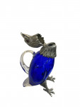 Victorian style silver plated claret jug in the form of a standing eagle (blue glass)