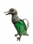 Silver Plated Duck Claret Jug - Circa 1990 - Green / Emerald Glass