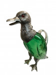 Silver Plated Duck Claret Jug - Circa 1990 - Green / Emerald Glass