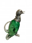 Silver Plated Duck Claret Jug - Circa 1990 - Green / Emerald Glass