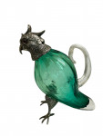 Silver Plated mounted on Green glass decanter, in the form of a Parrot / Cockatoo - Circa 1990 - Liqueur Jug