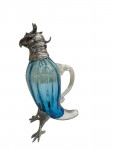 Victorian Style Silver Plated Standing Parrot / Cockatoo Claret Jug with light blue Glass Body