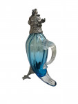 Victorian Style Silver Plated Standing Parrot / Cockatoo Claret Jug with light blue Glass Body