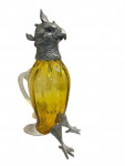Victorian Style Silver Plated Standing Parrot / Cockatoo Claret Jug with Gold / Yellow Glass Body