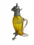 Victorian Style Silver Plated Standing Parrot / Cockatoo Claret Jug with Gold / Yellow Glass Body
