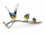 Silver & Enamel Blue Tits on a Branch