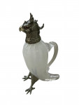 Victorian Style Silver Plated Standing Parrot / Cockatoo Claret Jug with White Glass Body