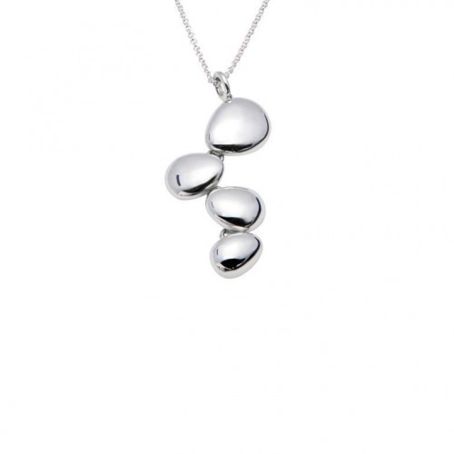 Solid Silver Polished 4 Pebble Pendant on a Chain