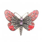 Sterling Silver Art Nouveau Style Butterfly Brooch  With Amethyst Enamel And Marcasite.