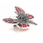 Sterling Silver Art Nouveau Style Butterfly Brooch  With Amethyst Enamel And Marcasite.