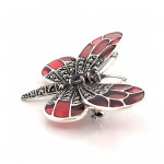 Sterling Silver Art Nouveau Style Butterfly Brooch  With Amethyst Enamel And Marcasite.