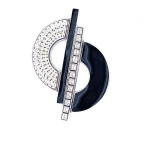 Sterling Silver Elegant Pin Brooch Art Deco Style With Black Enamel And Crystals