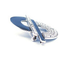 Sterling Silver Elegant Pin Brooch Art Deco Style With Black Enamel And Crystals