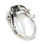 Sterling Silver Panther Brooch in an Art Deco Style With Mother Of Pearl Marcasite And Emerald Eyes