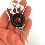 Sterling Silver Panther Brooch Art Deco Style With Onyx Emerald Eyes Marcasite Pearl And Crystal Drop