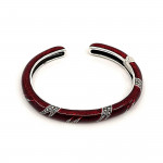 Sterling Silver Bangle With Red Enamel And Marcasite Hinged Design