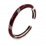 Sterling Silver Bangle With Red Enamel And Marcasite Hinged Design