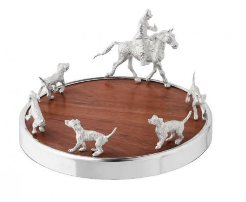 SILVER PLATED BOTTLE COASTER  WITH HUNTING SCENE