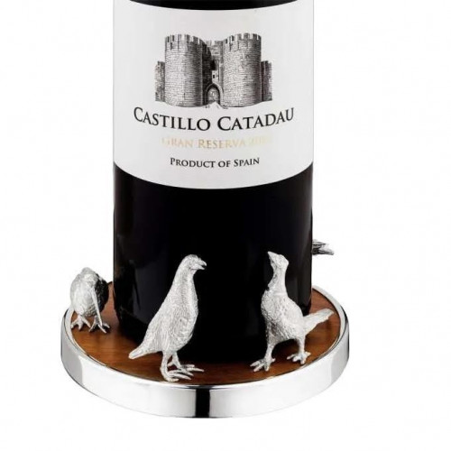 SILVER PLATED BOTTLE COASTER  WITH PHEASANTS