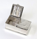 Solid Silver Rectangular Double Compartment Engraved Top Pill Box