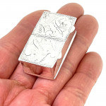 Solid Silver Rectangular Double Compartment Engraved Top Pill Box