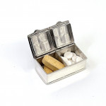 Solid Silver Rectangular Double Compartment Engraved Top Pill Box