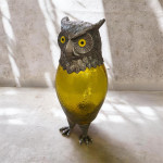 LARGE GOLD GLASS AND SILVER PLATED OWL CLARET JUG. Circa 1990