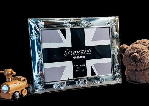 English Silver Hallmarked Baby / Christening Photo Frame 5"x 7" (Landscape) - Name - Date - Time - Weight