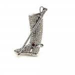 Sterling Silver Riding Boot And Crop Brooch With Amethyst And Crystals