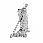 Sterling Silver Riding Boot And Crop Brooch With Amethyst And Crystals