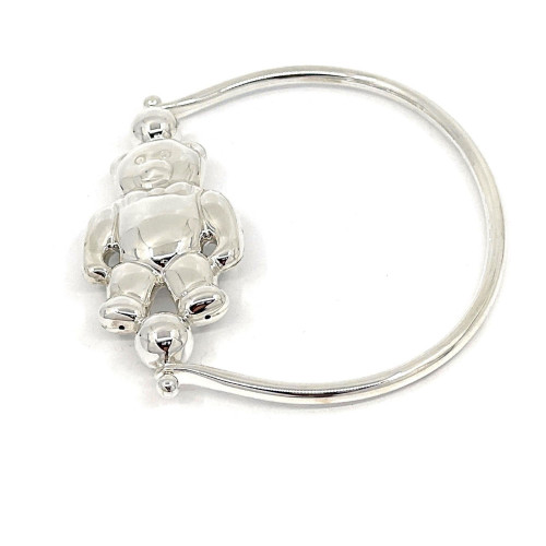 Sterling Silver Spinning Teddy Bear Baby Rattle / Teether