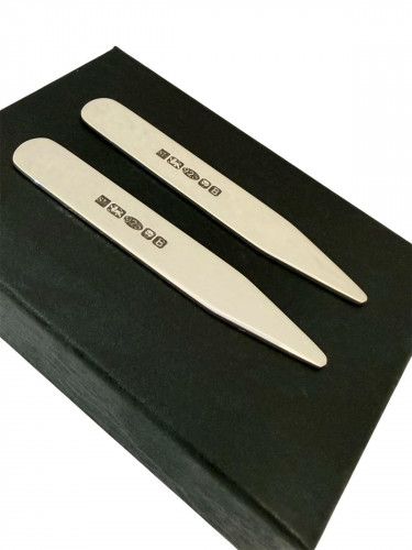 Silver Collar Stiffeners / Stays with English Hallmark - Length 6.3cm