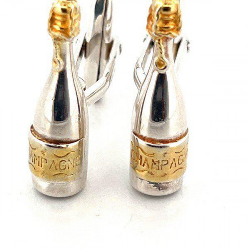Sterling Silver Champagne Bottle Cufflinks With Gold Plated Detail